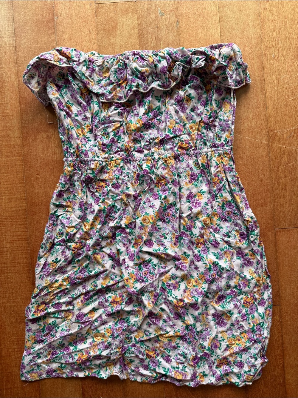 rue21 Purple & Yellow Floral Strapless Dress